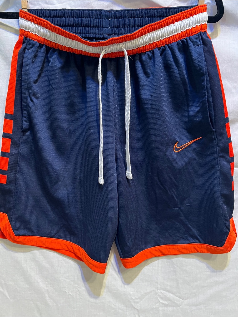 Nike Navy Athletic Shorts with Orange Trim and White Drawcord